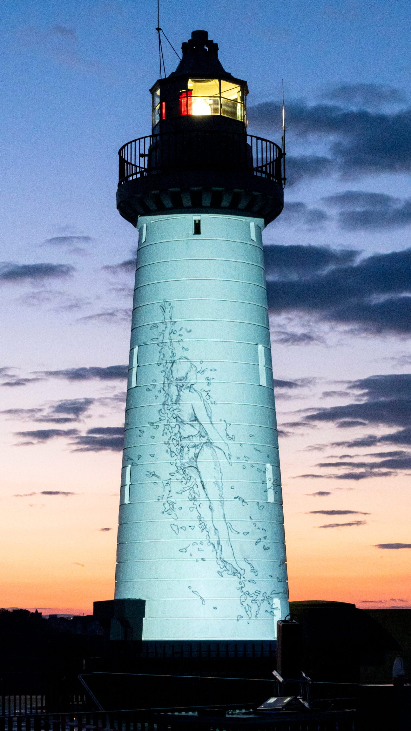 Swimming a Long Way Together 2022Animation on the Donaghadee Lighthouse as part of the finale of the Donaghadee event. 2022Photo: Brian Cregan
